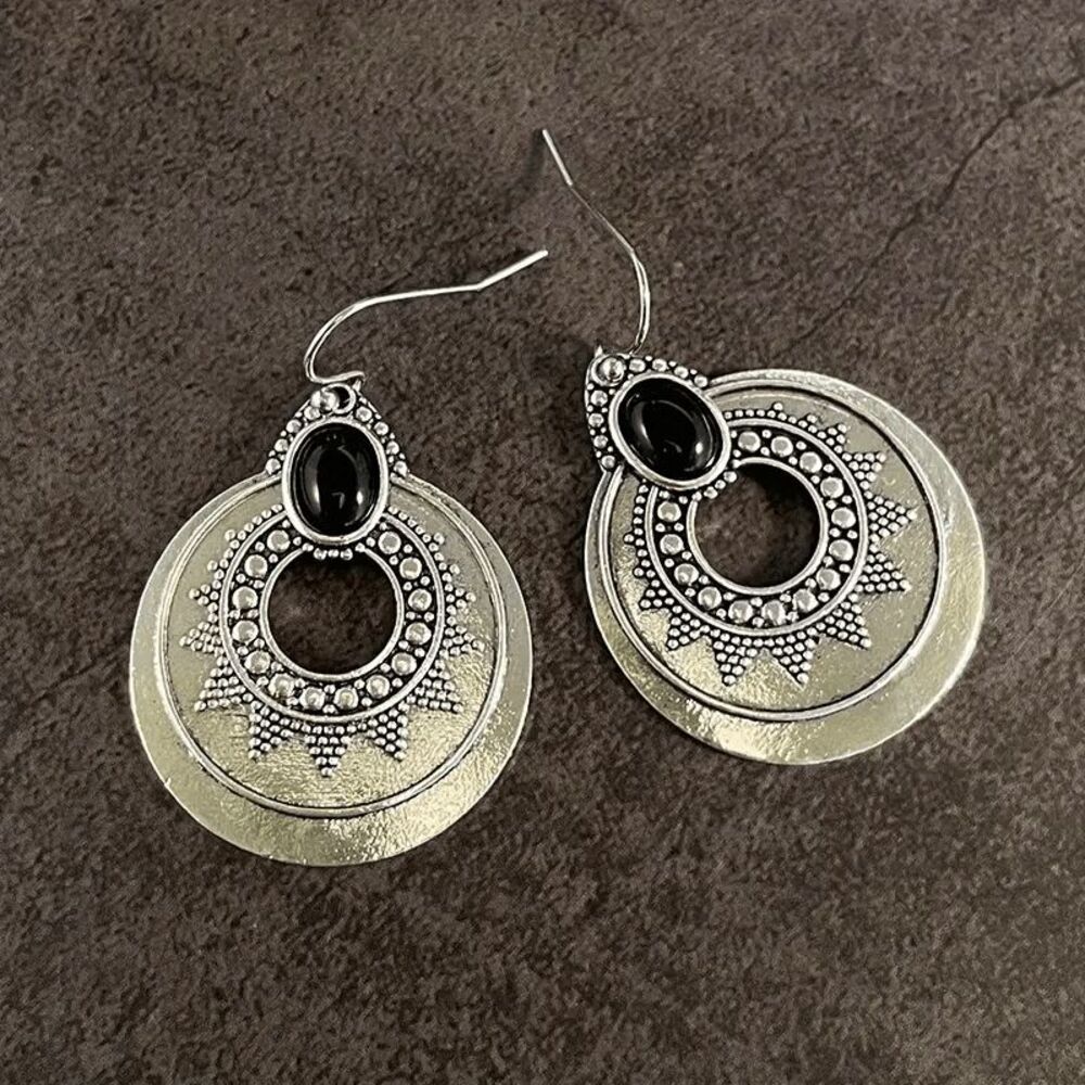 Boho Tribal Onyx Hoop Earrings